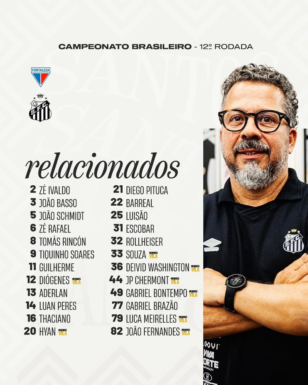 Santos divulgou a lista de relacionados para o duelo diante do Fortaleza. (Foto: Divulgação/ Santos FC)